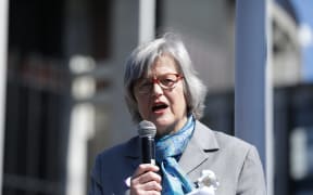 Eugenie Sage on the steps of Parliament