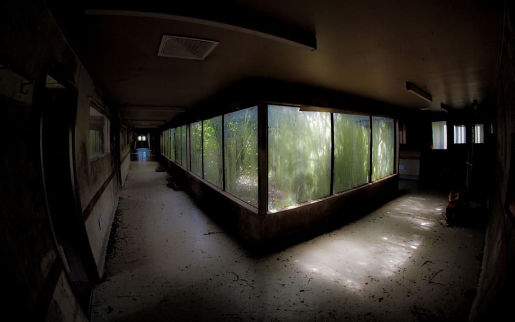 A corridor in Tokanui Psychiatric Hospital, which opened in 1912 and closed in 1998..