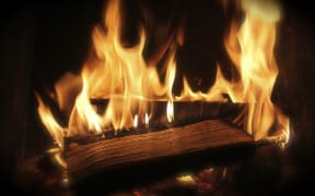 A roaring fire