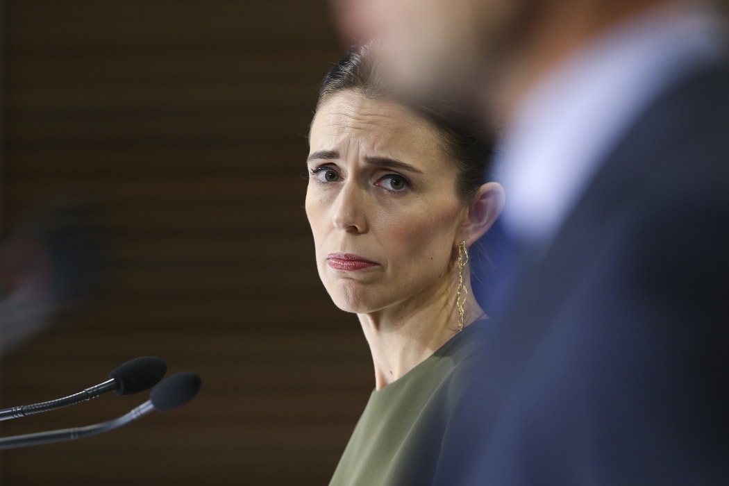 WELLINGTON, NEW ZEALAND - APRIL 07: Prime Minister Jacinda Ardern looks on during a press conference at Parliament on April 07, 2020 in Wellington, New Zealand.