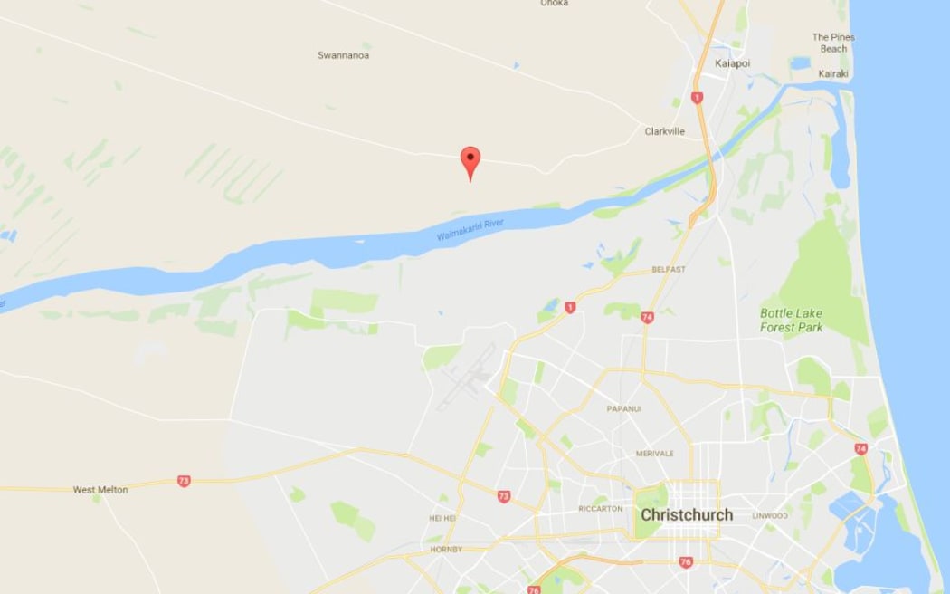 The body was found at the Waimakariri River bed, near Harrs Road (marked).
