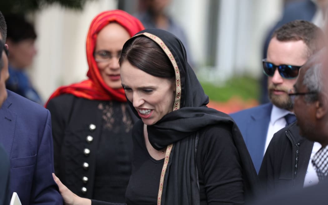 Jacinda Ardern at a local community meeting in Christchurch