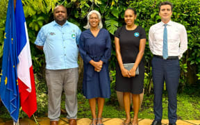Ambassador Véronique Roger-Lacan meets Richard Balkonan and Gosiana Malili of the Melanesian Spaerhead Group Secretariat in Port Vila – 17 March 2025 – PHOTO French Embassy - Jean-Baptiste Jeangène Vilmer