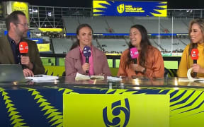 Scotty Stevenson hosting Spark Sport coverage of the Women's Rugby World Cup.