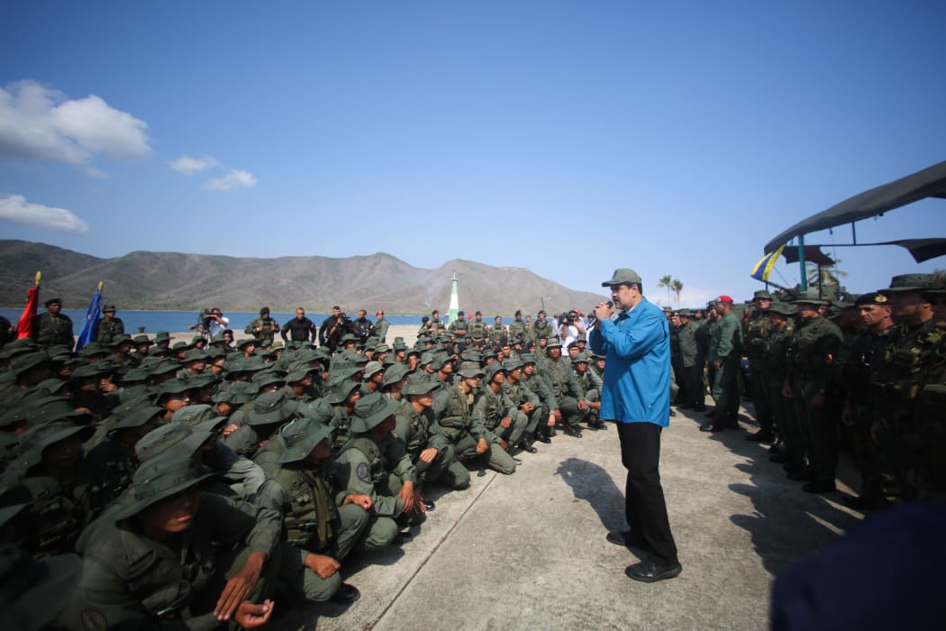 Venezuela's President Nicolas Maduro delivering a speech to troops at the Naval Base of Turiamo, Aragua State, in Venezuela on February 3, 2019. RESTRICTED TO EDITORIAL USE - MANDATORY CREDIT "AFP PHOTO / VENEZUELAN PRESIDENCY / MARCELO GARCIA"