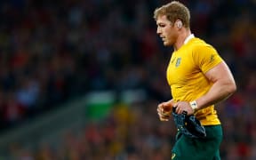 David Pocock leaves the field during Australia's RWC win over Wales.