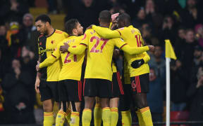 Watford celebrate a goal.