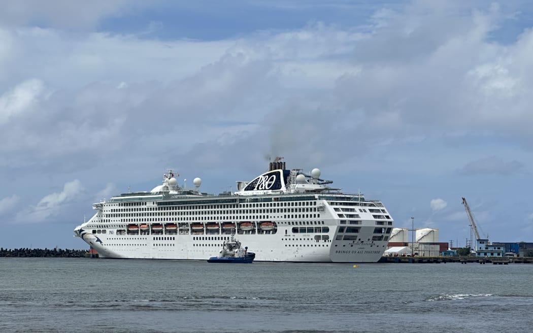 The P&O Pacific Explorer, berthed in Apia Harbour for CHOGM, October 2024.