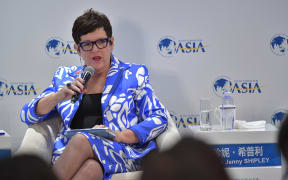 Dame Jenny Shipley, former Prime Minister of New Zealand, attends the "Time for Fiscal Policy, Again?" sub-forum during the Boao Forum for Asia Annual Conference 2017 in Boao, south China's Hainan province, 24 March 2017.
