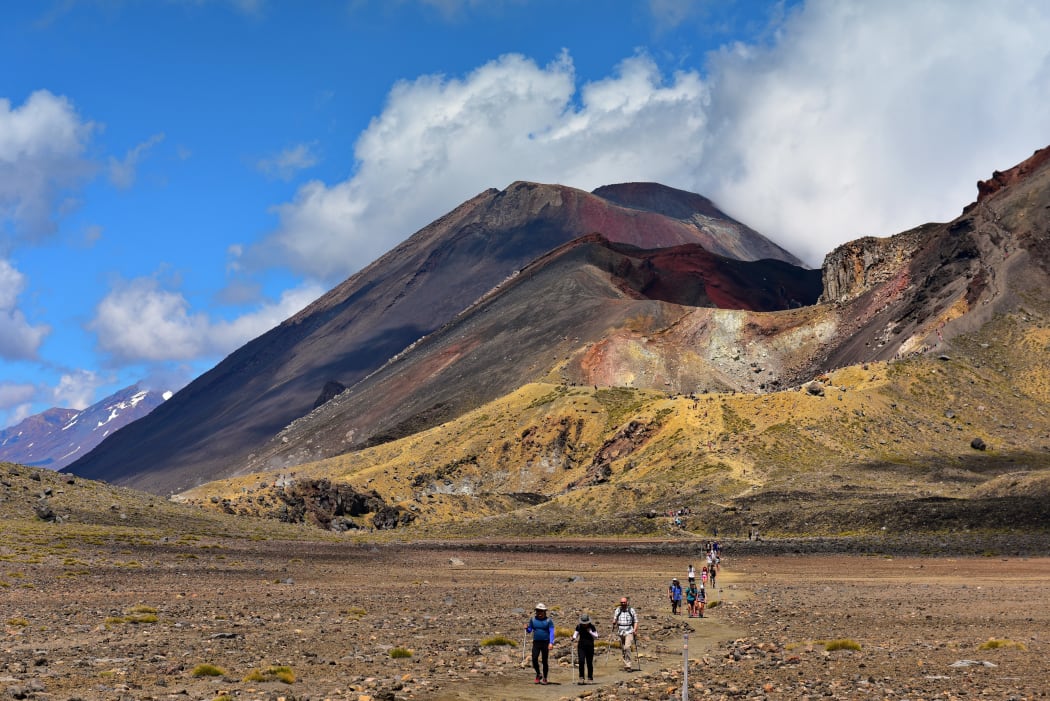 Red crater of Mount Tongariro, an active volcanic vent in New Zealand