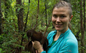 PHD researcher Jo Carpenter with a weka