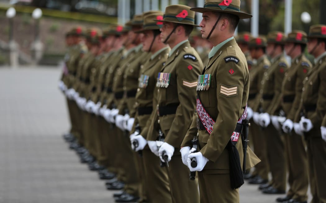 NZDF soldiers outside Parliament building in Wellington.
