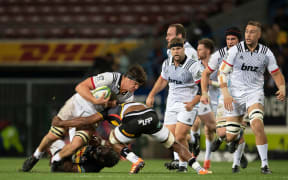 Scott Barrett Crusaders' loose head lock.  Stormers v Crusaders, Week 14 of the Investec Super Rugby Championship at Newlands Stadium, Cape Town on 18 May 2019. photo: Jaco Marais / www.photosport.nz