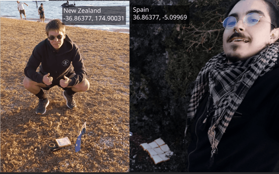 Etienne Naude and his counterpart in Spain make an earth sandwich.