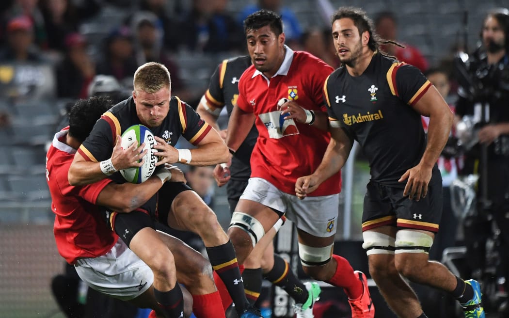 Wales fullback Gareth Anscombe in action against Tonga.