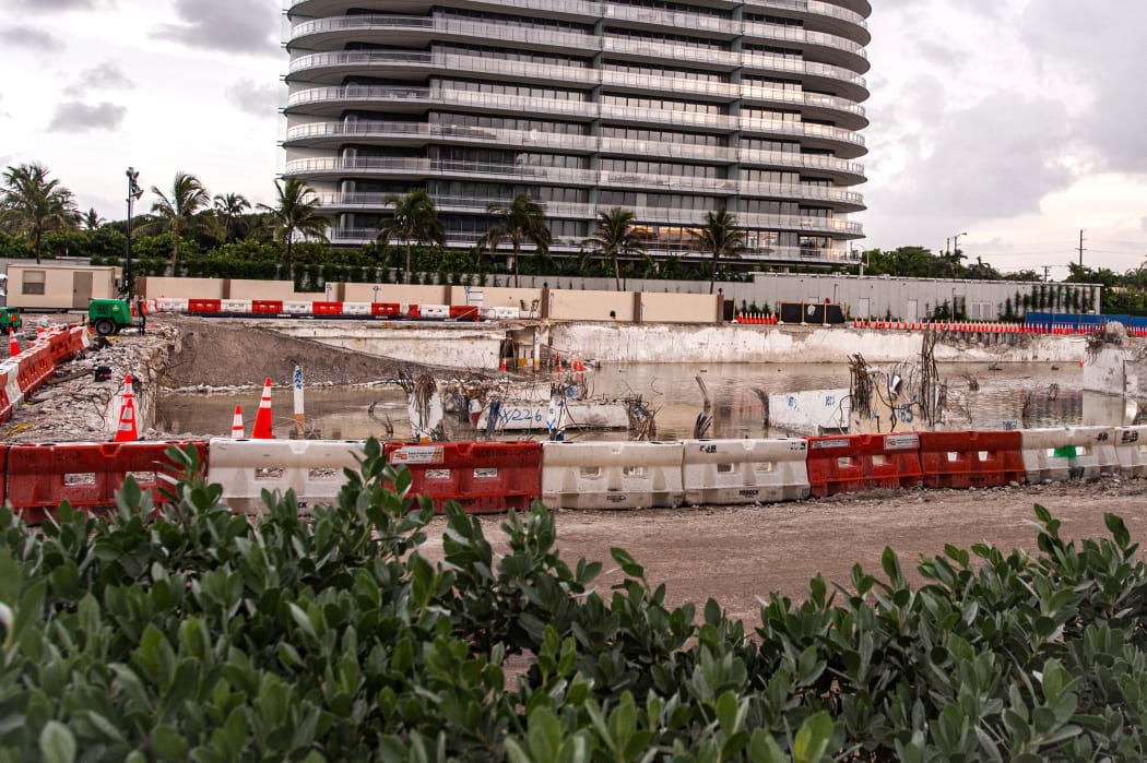 General view of the land where the partially collapsed Champlain Towers South building was located in Surfside Florida, on July 23, 2021