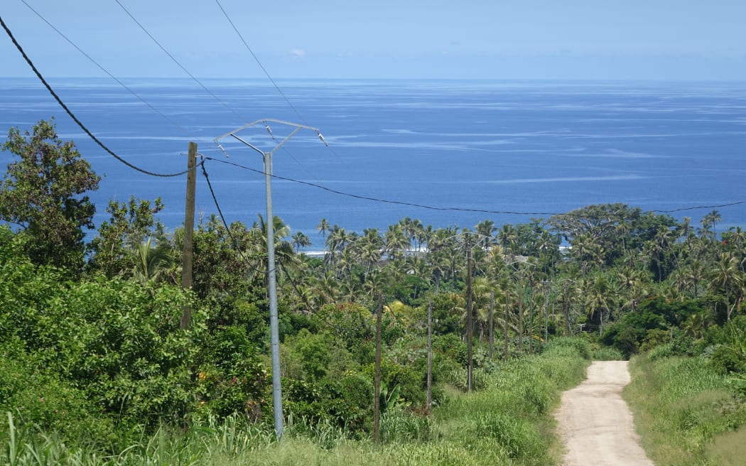 Rebuilt power lines on the Vanuatu island of Tanna. Most of the network was wiped out by cyclone Pam in March 2015.