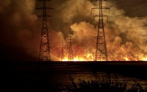 A scrub fire at Tiwai Point