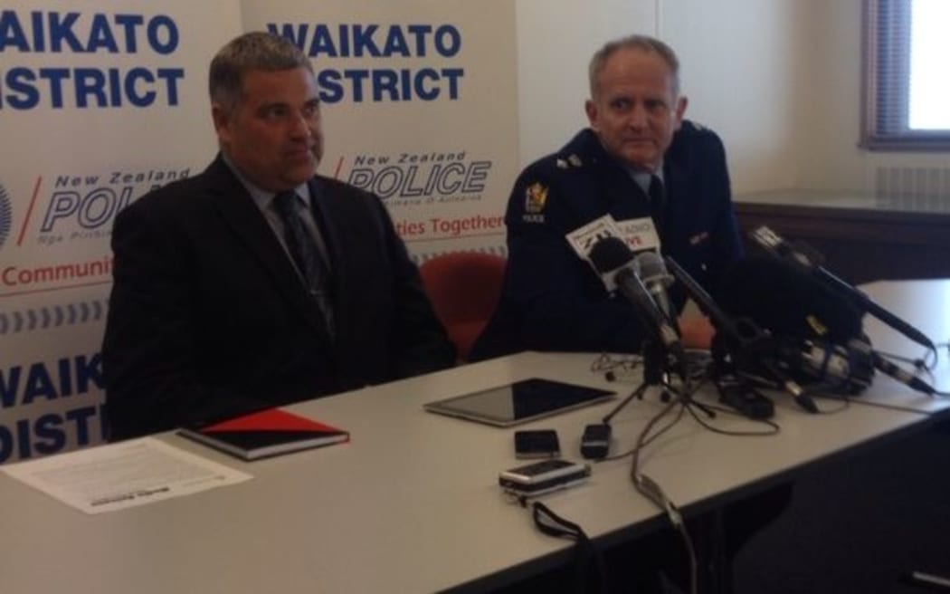Detective Inspector Karl Thornton (left) and Superintendent Bruce Bird at the police media conference in Hamilton.