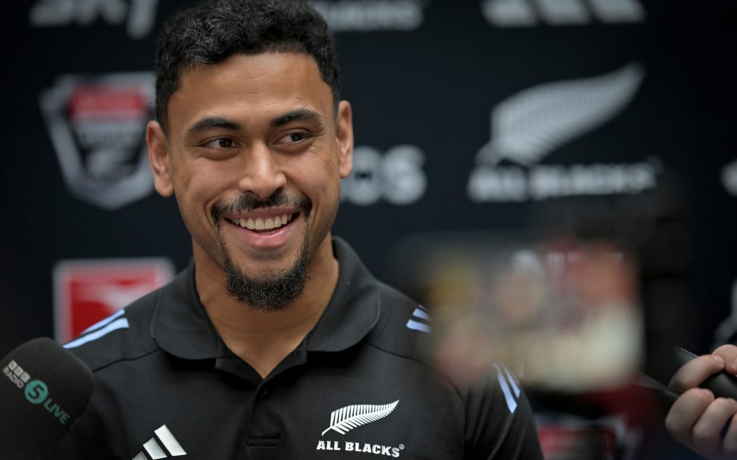 All Black Stephen Perofeta speaks to media at a New Zealand All Blacks press conference at Park Hyatt Hotel, Auckland, New Zealand on Monday 8 July 2024.
Photo: Alan Lee / www.photosport.nz