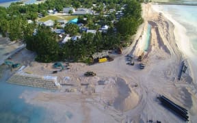 Dredging and construction of a new seawall is underway on the Tuvalu atoll of Nukufetau.