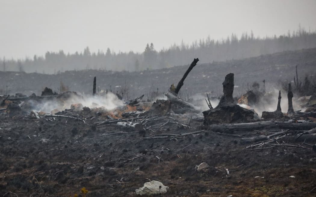 Aftermath of Pukaki Downs scrub fire in Twizel. State Highway 80 in Canterbury has now reopened.