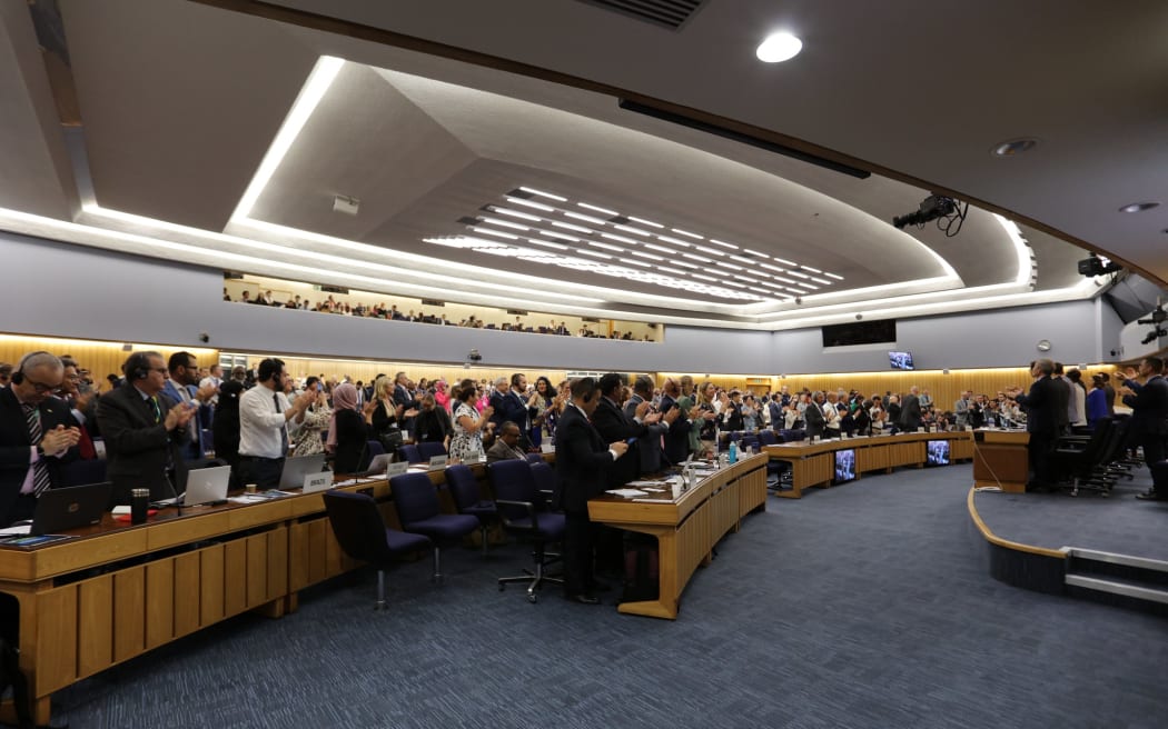 Member States adopt the 2023 IMO Greenhouse Gas Strategy in London. 7 July 2023