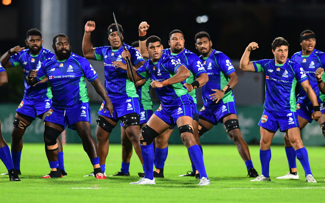 The Fijian Drua performing the Na Bole before a Super Rugby Pacific clash.