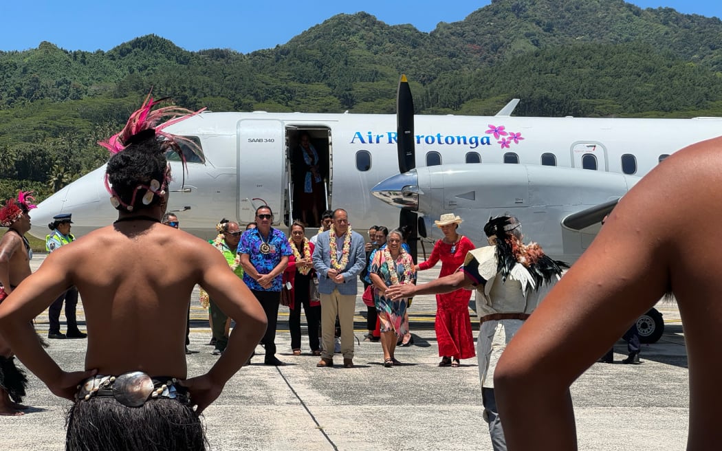 Niue's Premier Dalton Tagelagi welcomed at the Rarotonga International Airport for the 52 Pacific Islands Forum this week. November 2023.