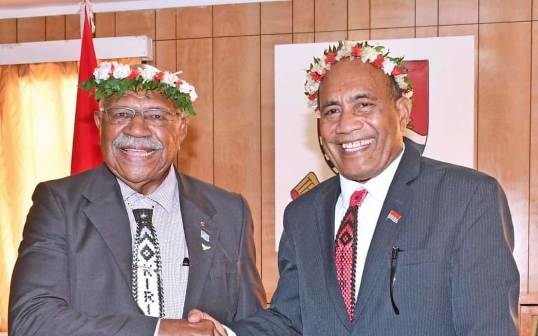 Fiji prime minister Sitiveni Rabuka, left, with Kiribati President Taneti Maamau