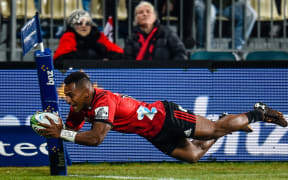 Sevu Reece scores for the Crusaders.