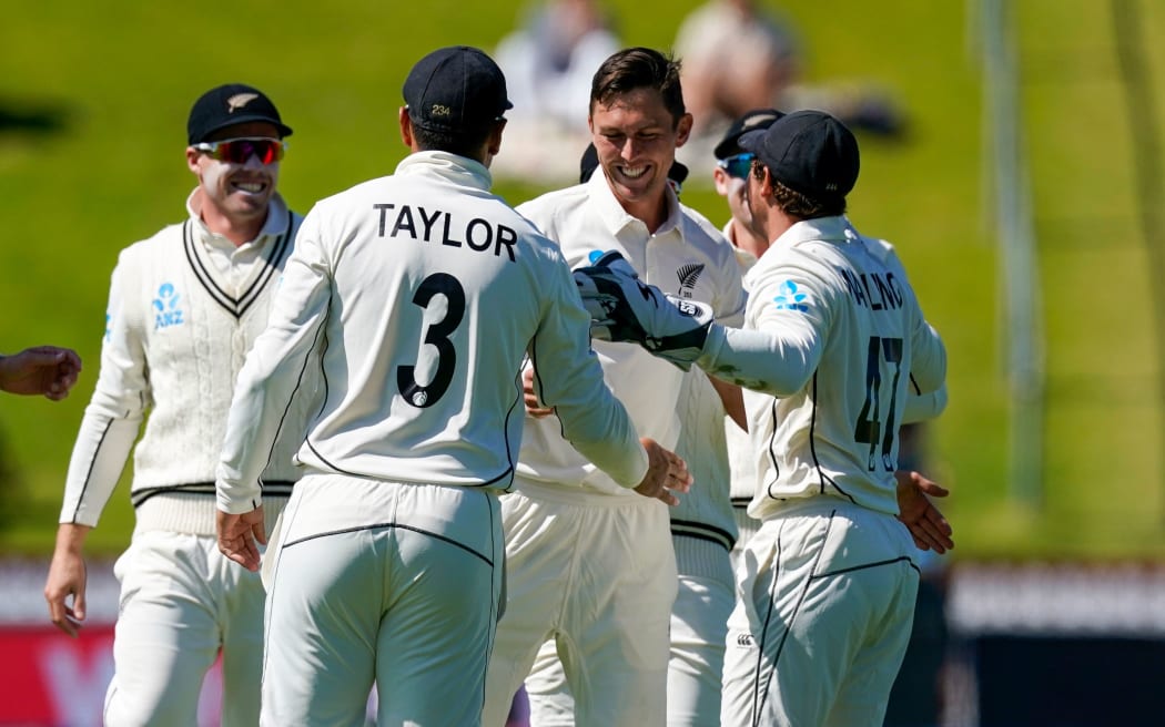 New Zealand's Trent Boult celebrates a wicket.