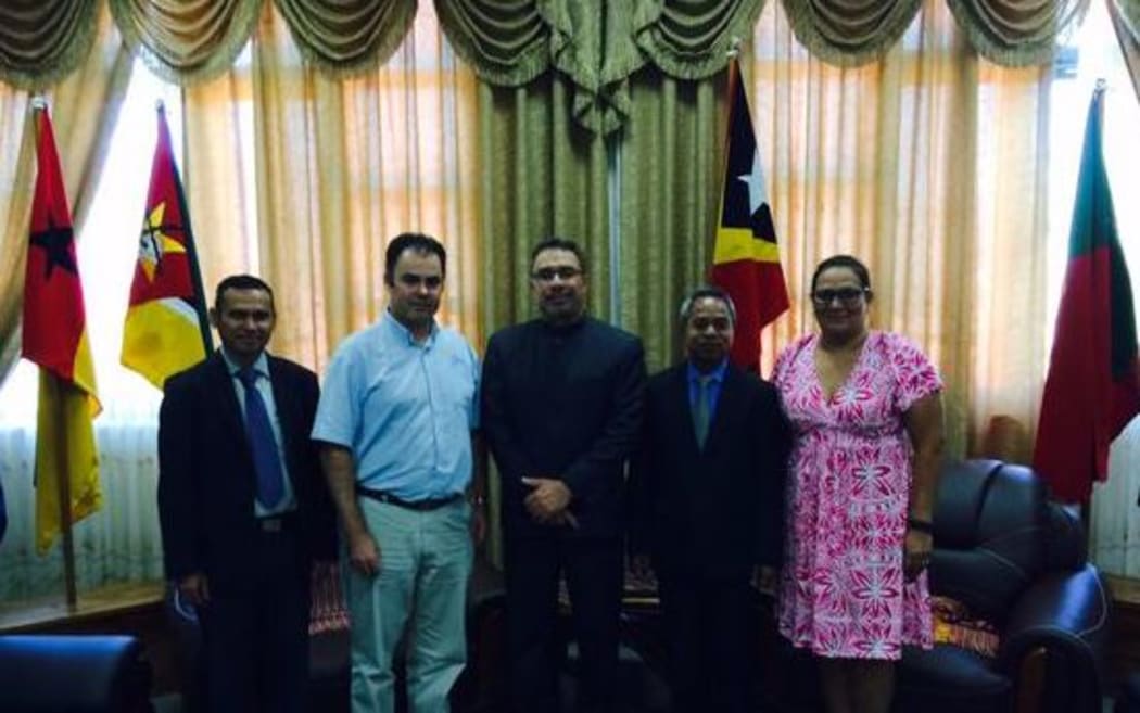 SPC Deputy Director-General Cameron Diver and the East Timor Foreign Minister Hernani Coelho and other dignitaries.