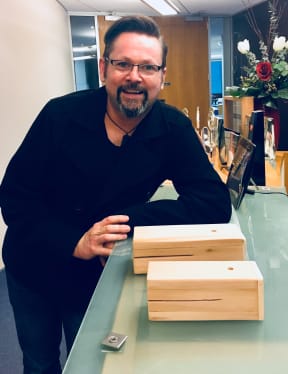 Gareth Farr and his home-made temple blocks