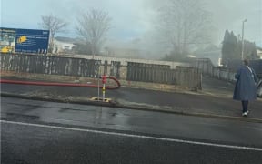 Smoke rising above Main Street Palmerston North, on Sunday 17 August, 2025.