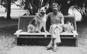 Simon Buis with the family dog.
