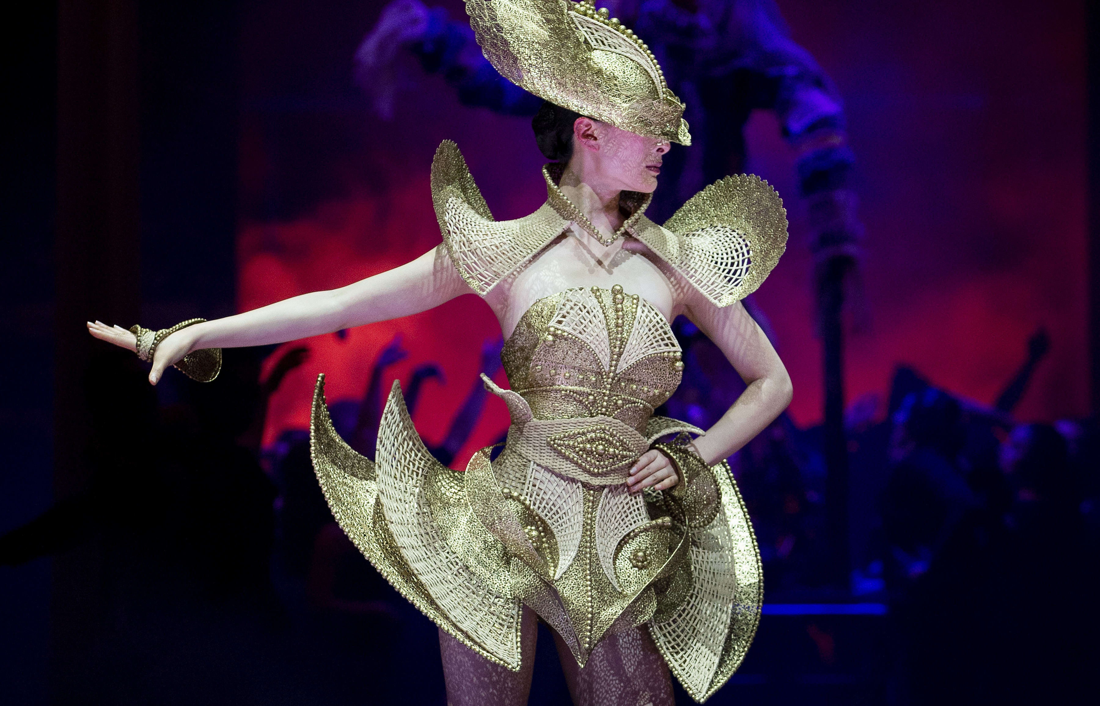 The Lady Warrior, by Rinaldy Yunardi of Indonesia, is modelled in the Avant-garde Section during the World of WearableArt