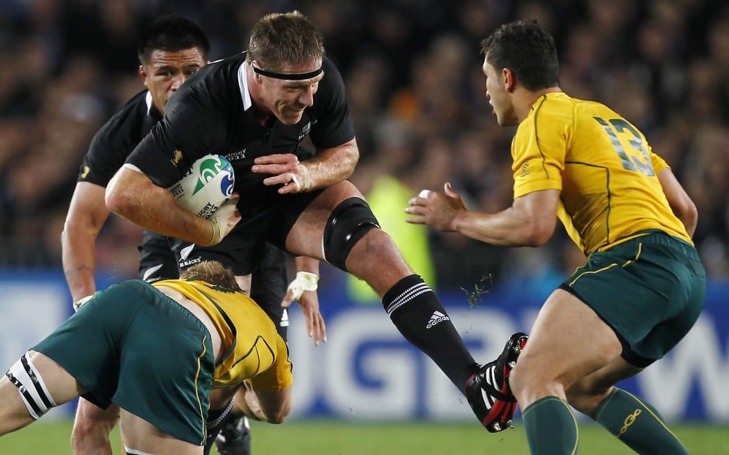 Brad Thorn on the charge for the All Blacks during the 2011 World Cup.