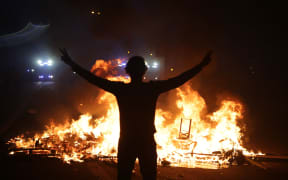 Evening demonstration turned violent with police and G20 demonstrators battling in the streets of Hamburg, Germany.