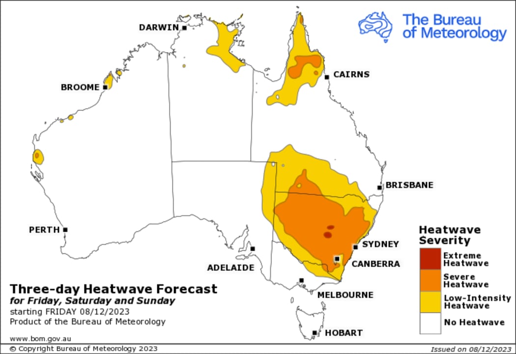 A three-day heatwave forecast for Australia.