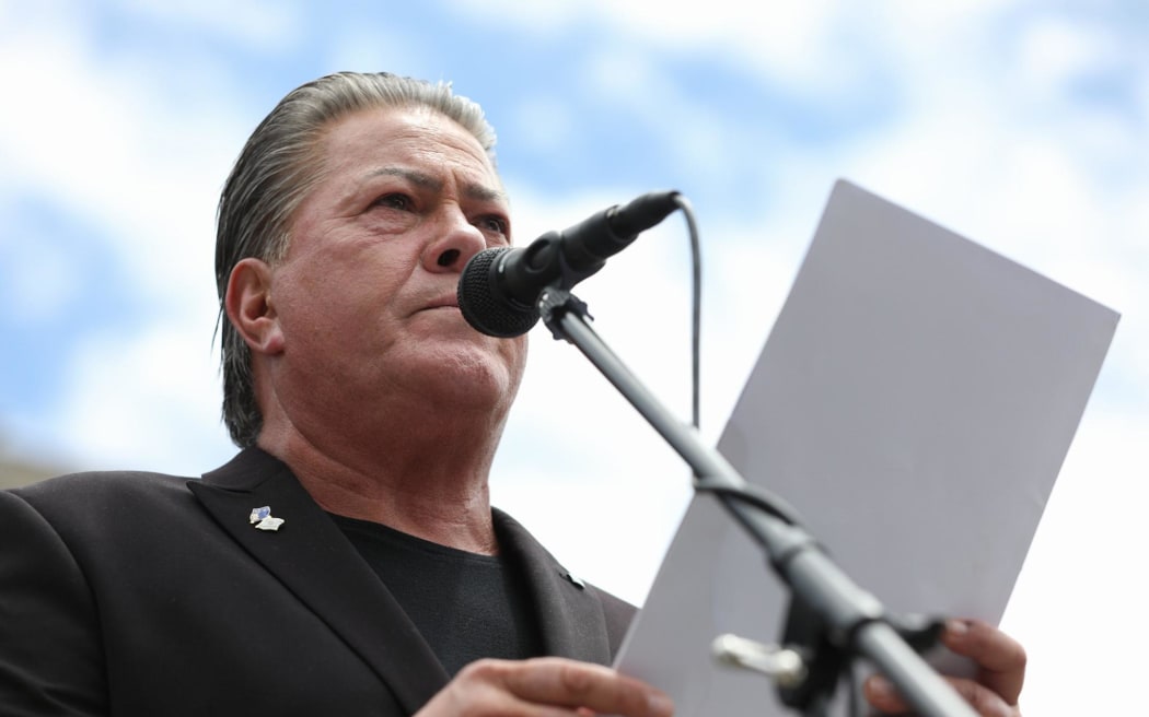Bishop Brian Tamaki speaking at a rally he organised along with members of Destiny Church on 7 December 2023 to show support for Israel.