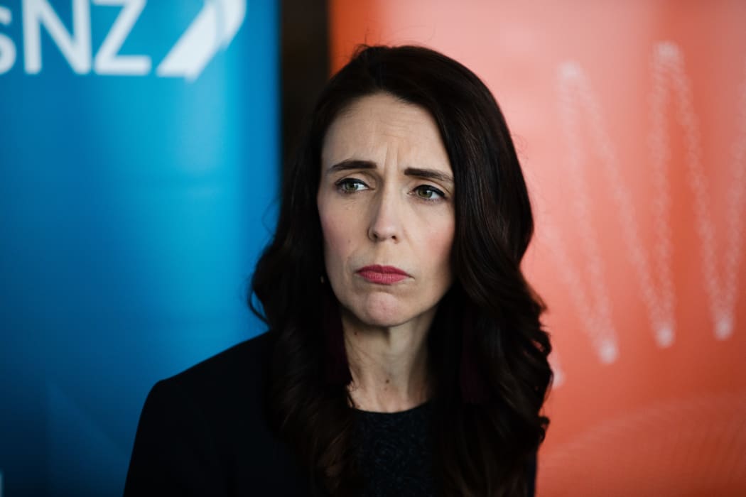Jacinda Ardern answers media questions at the BusinessNZ Leaders conference