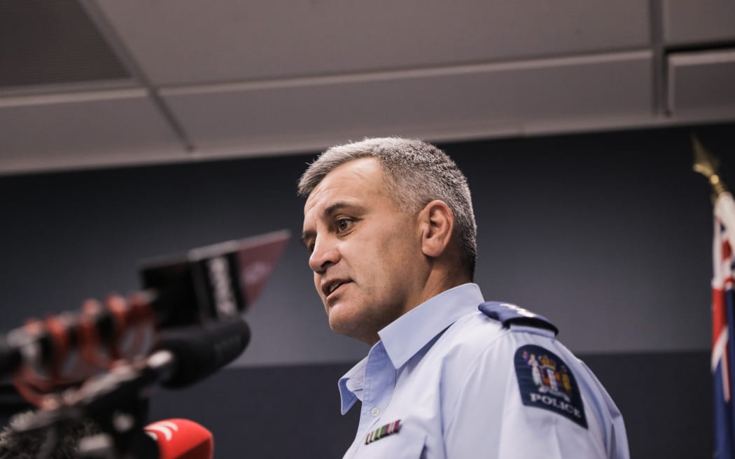 Acting Wellington district commander inspector Dion Bennett speaks to media after police take over scene of fatal fire at Loafers Lodge on 17 May, 2023.