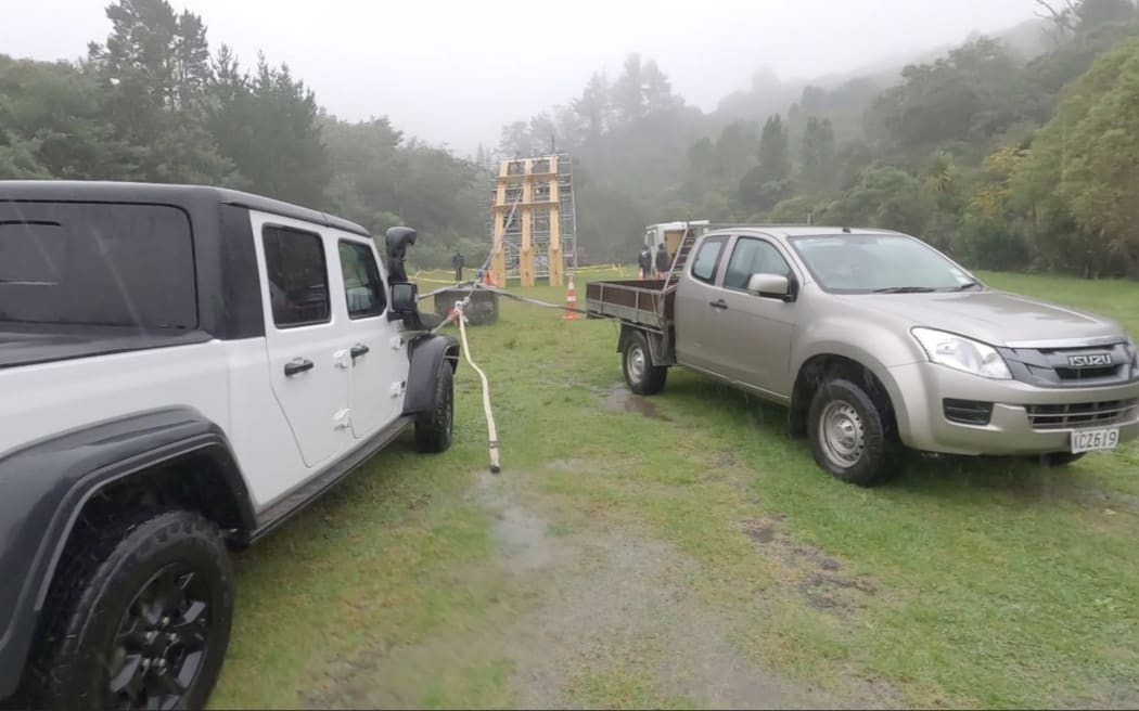 Endangered Māori construction techniques have been proven to be able to withstand major earthquakes which will be used to rebuild an historic Bay of Plenty wharenui.

Trucks used to create the effect of an  earthquake on the structure.