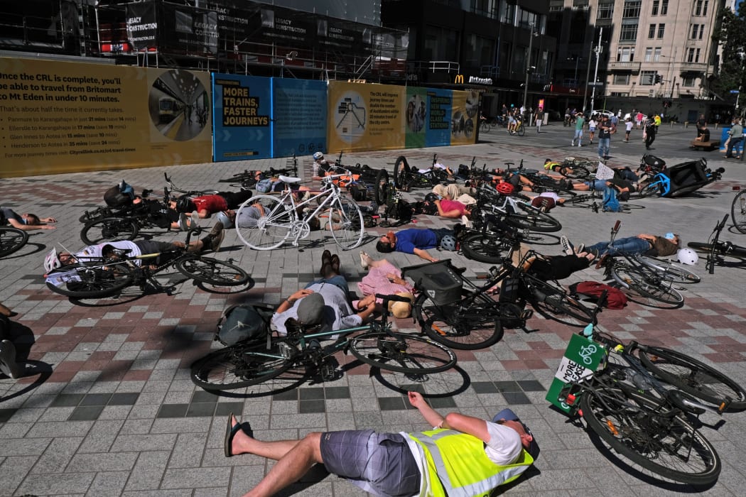 Bicycle riders from Street Safe Aotearoa protested at the weekend at Britomart.
