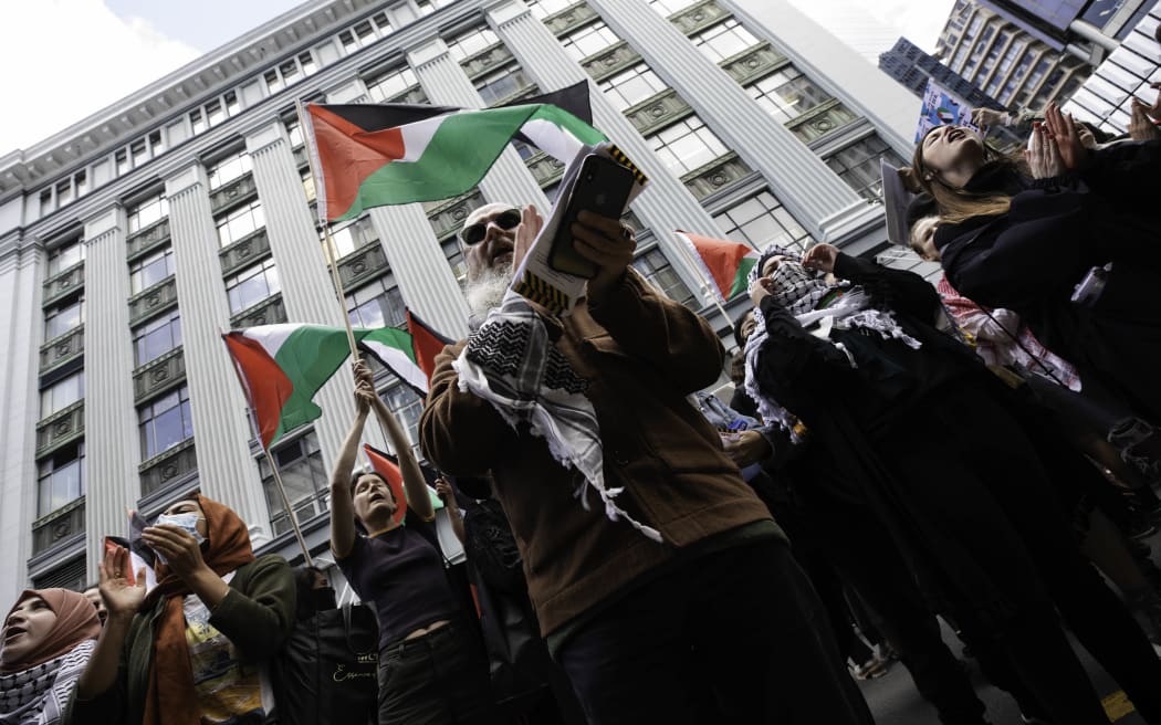 Protest outside the Israeli Embassy in Wellington on 9 November, 2023.