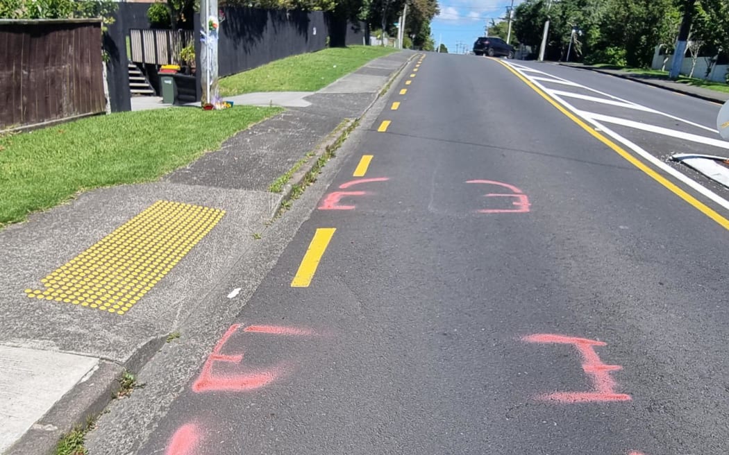 Vehicle marks on Beachhaven Road where a fatal incident took place.