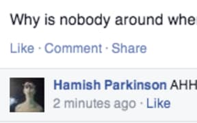 A screenshot of Hamish Parkinson's Mum posting about her being "horny", to which Hamish has replied aghast