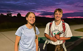 Jack is met on the shared use path beside the Eastern Link Motorway by his friend Jess Hambrook.
