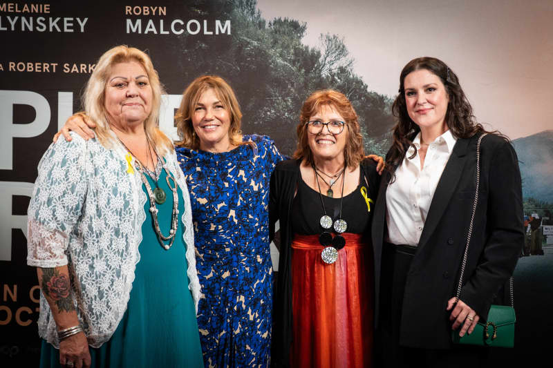 Sonya Rockhouse, Robyn Malcolm, Anna Osborne and Melanie Lynskey at the premiere of Pike River in Greymouth.
